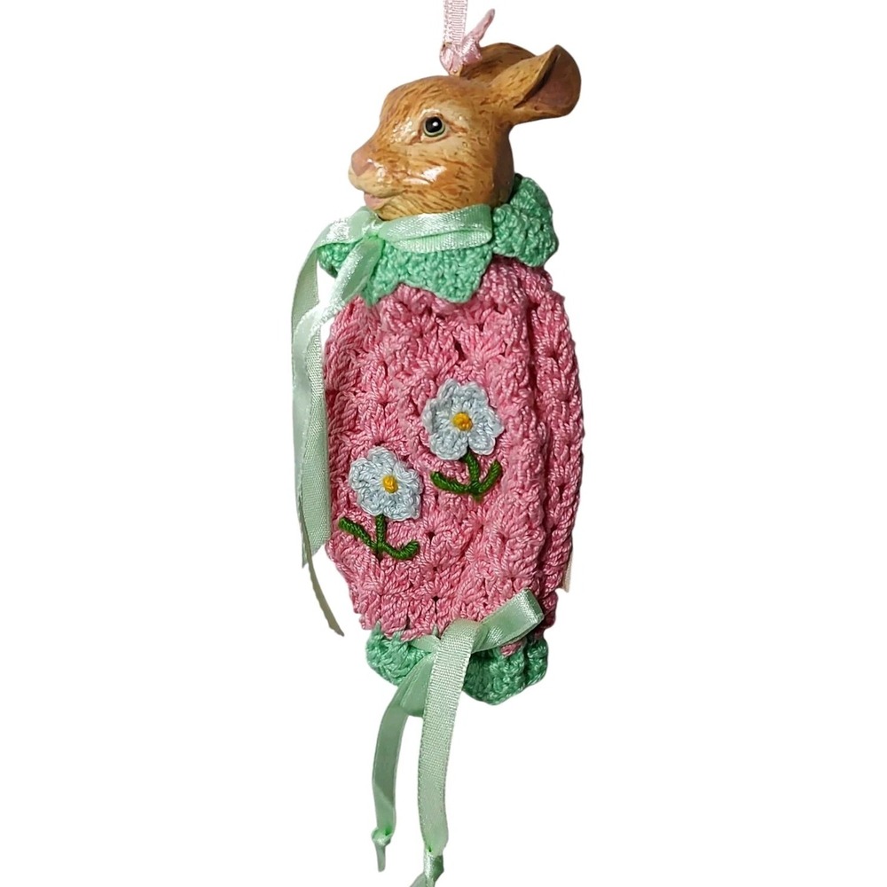 Wayne Kleski Rabbit‎ Bunny Flower Girl Signed Six Inches Crocheted Outfit